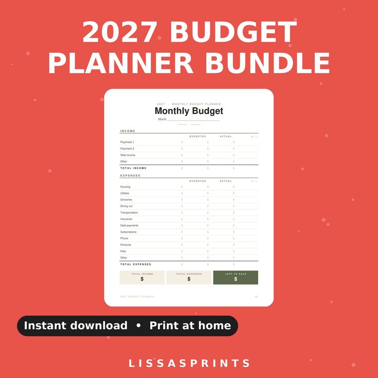 2027 Budget Planner Bundle — LissasPrints printable cover