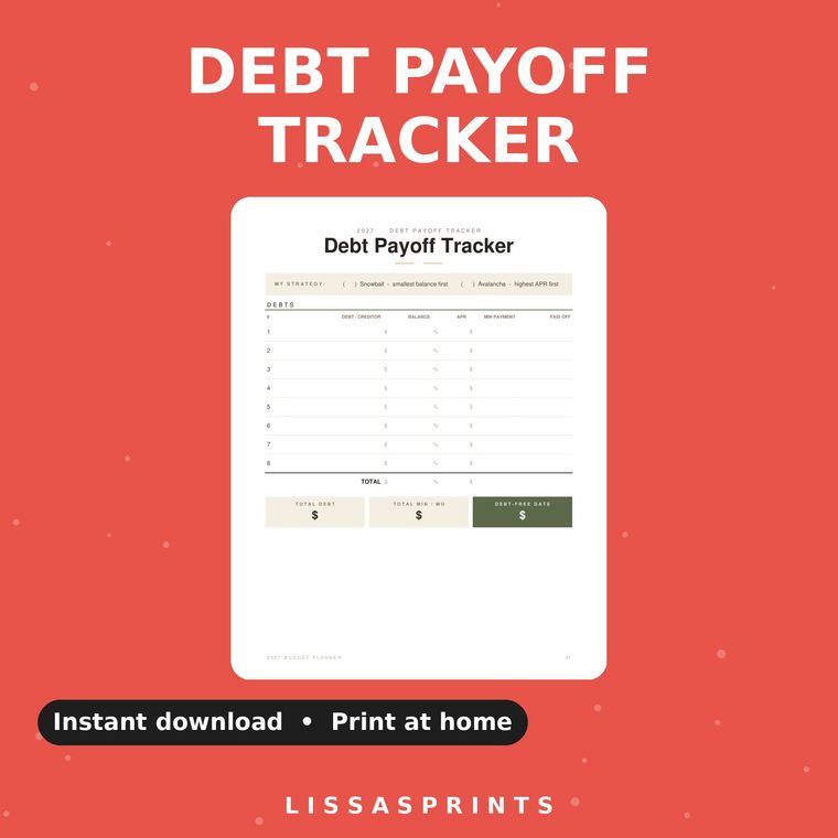 Debt Payoff Tracker — LissasPrints printable cover